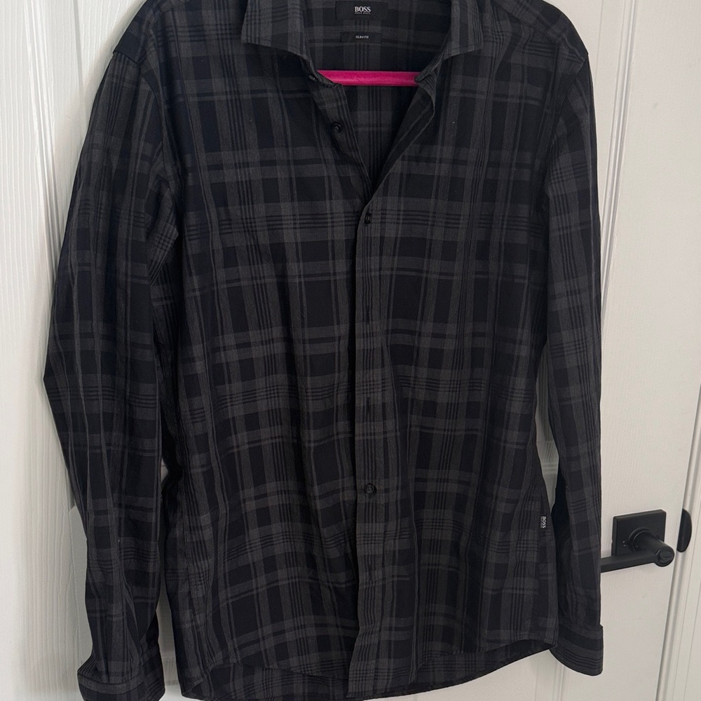 Boss Black and Charcoal Plaid Long-Sleeve Shirt